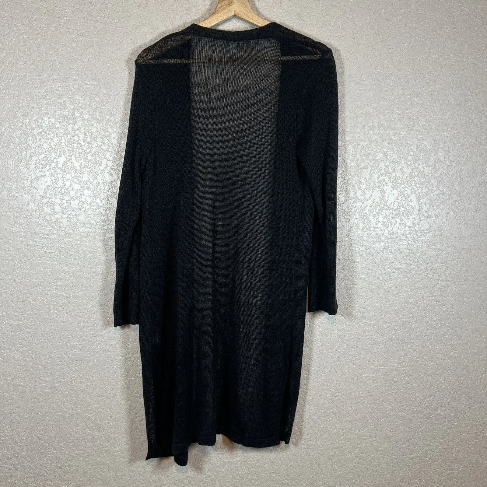 J Jill Womens Linen Blend Duster Cardigan XS Open Front Black Capsule Loose Knit - Image 10