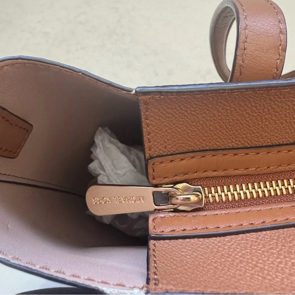 Michael Kors Camel Tan Saffiano Leather Haley Large Tote Bag Purse - Image 6