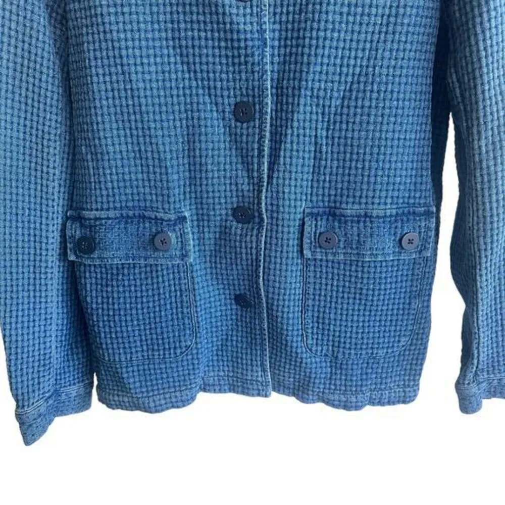 J. Jill Pure Jill Indigo Field Jacket Geneva Wash Waffle Knit ButtonUp Cotton XS - Image 5
