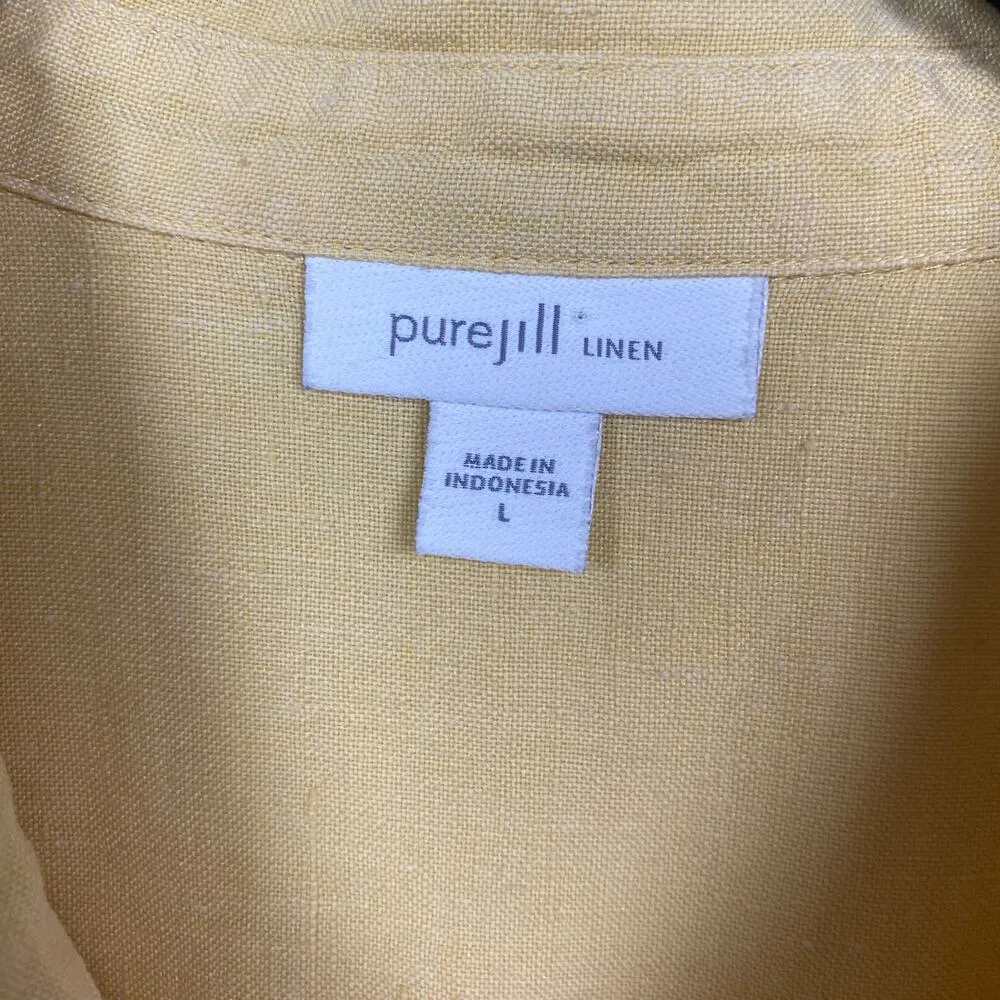 J.Jill Butter Yellow Linen Patch Pocket Button Front Midi Shirt Dress Sz.L Size L - Image 6