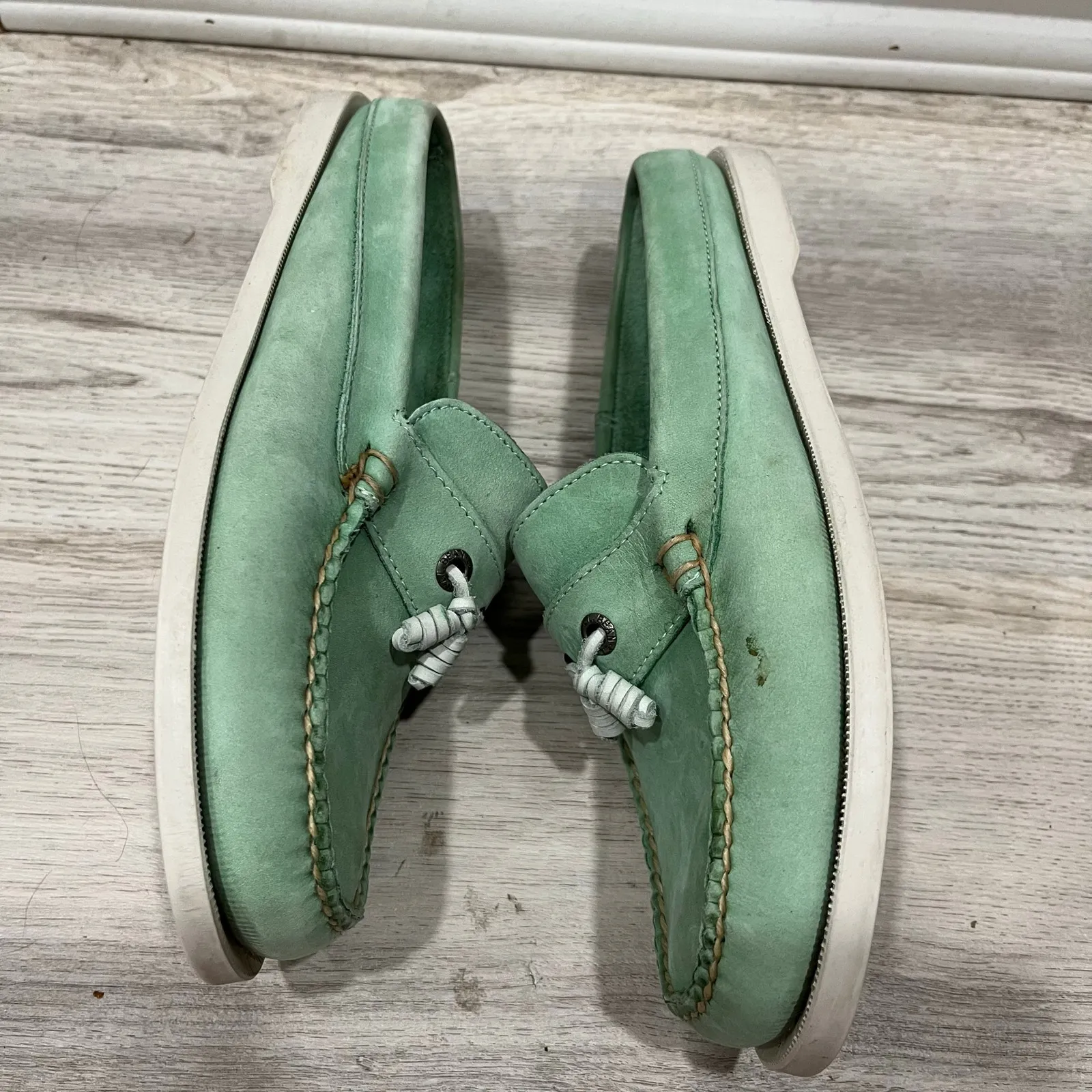 LL Bean Womens Leather Slip On Comfort Shoes Moccasins Mules Mint Size 7.5 Green - Image 4