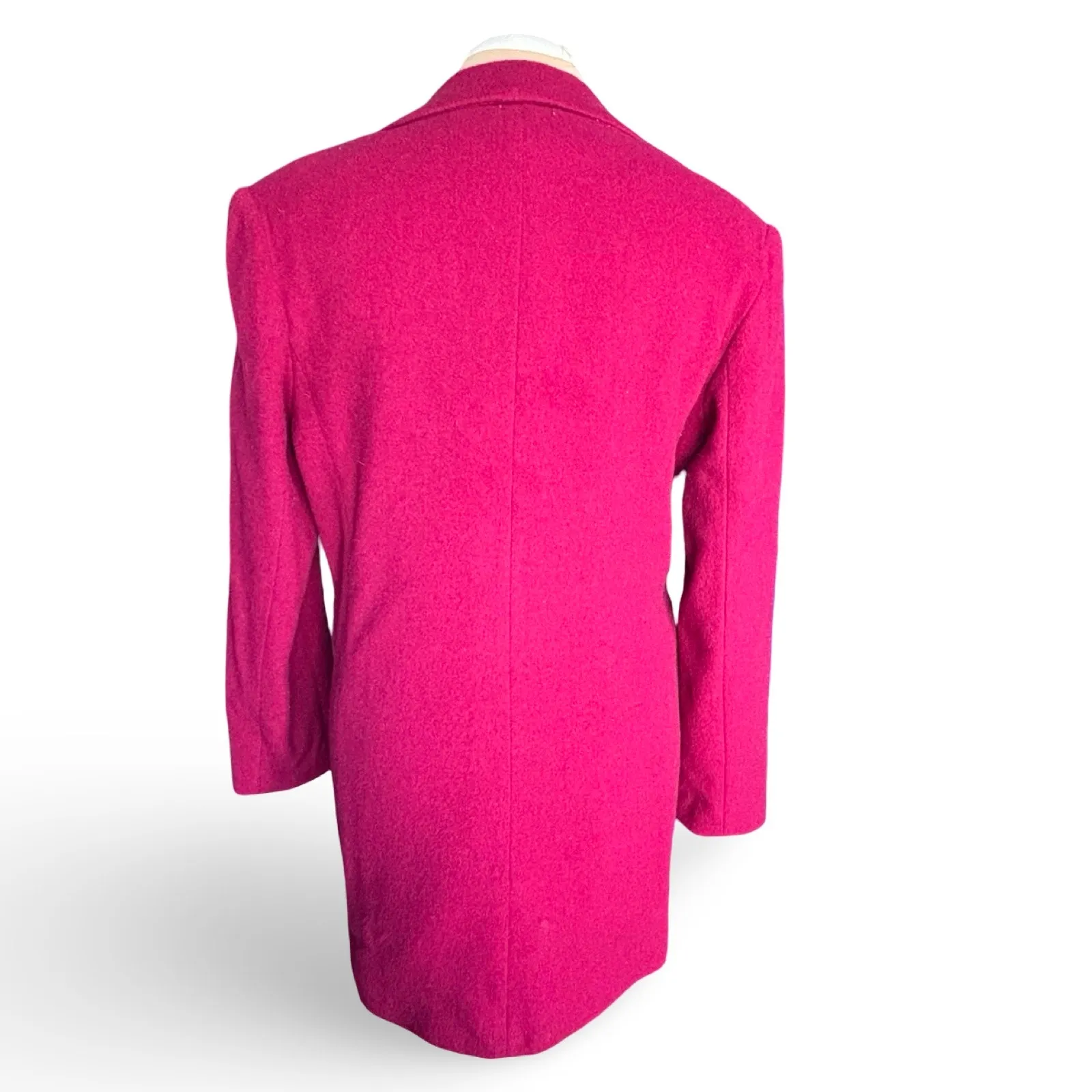 Vintage Magenta Wool Blend Long Coat Blazer Jacket Small Made in USA Winter Warm Red - Image 3