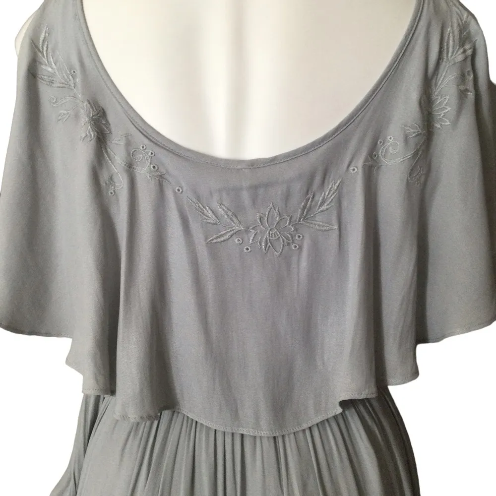 Free People Blue Gray Embroidered Fiona Maxi True Wrap Dress - Image 13