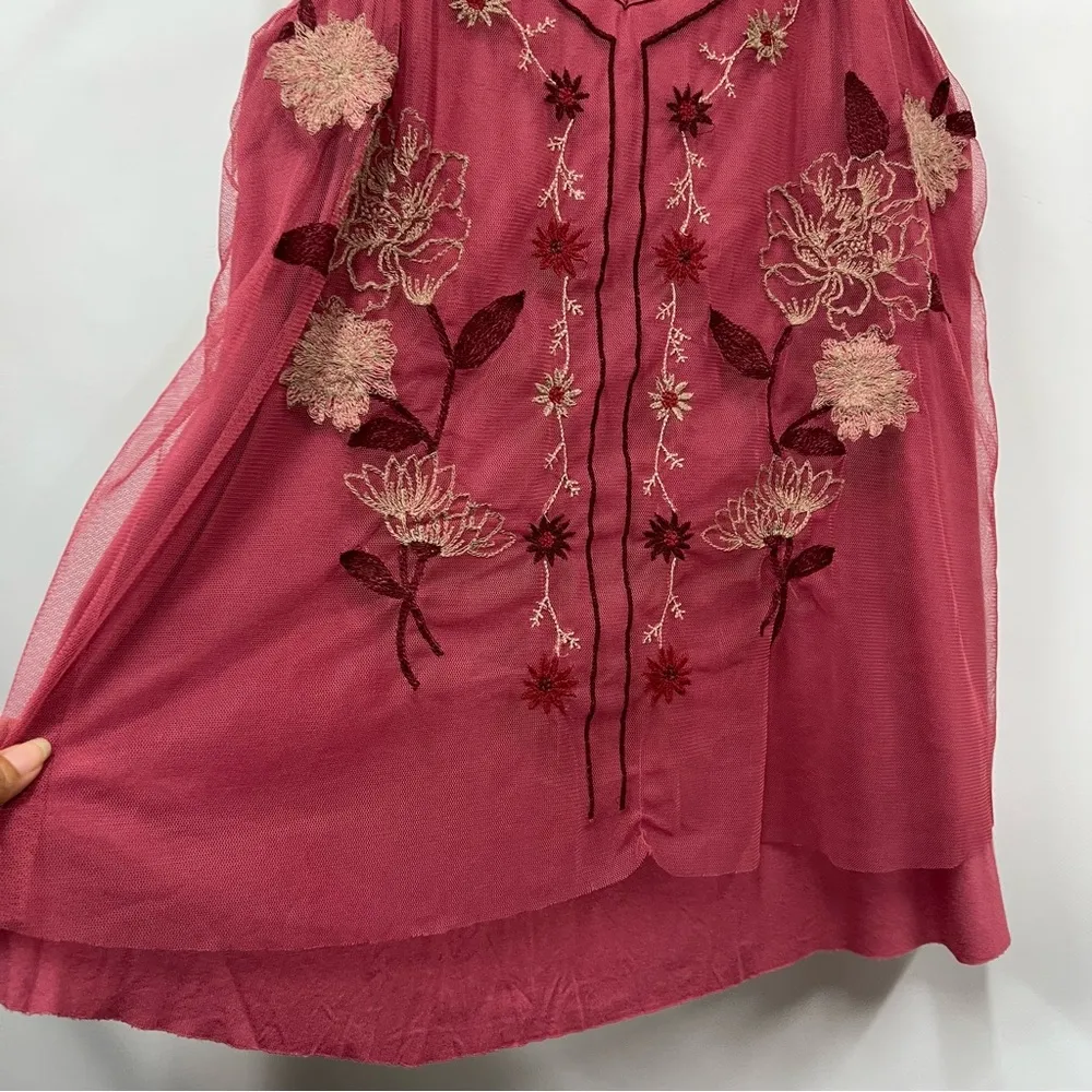 Embroidered mesh Floral Pink Women's Top xl strappy tank boho Y2K festival cami - Image 6