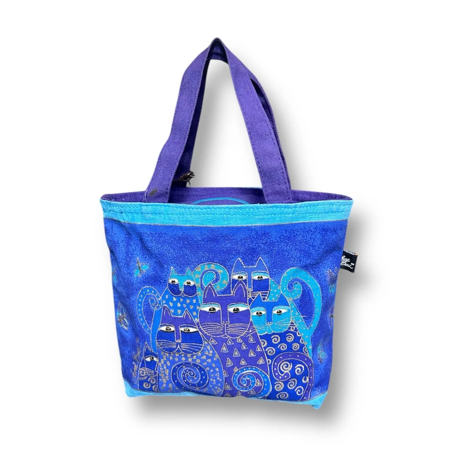 Laurel Burch Indigo Blue Cat Tote Bag Sun N Sand Canvas Art Print Small Purse - Image 6
