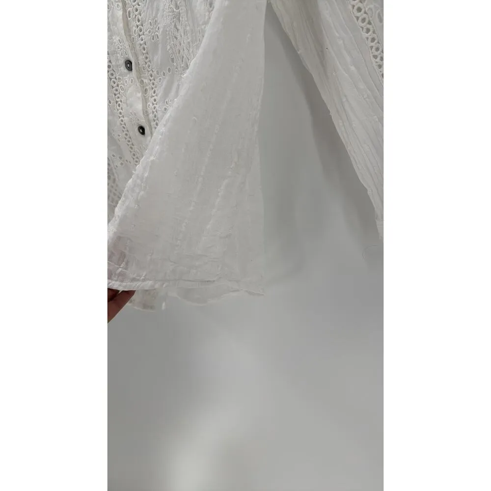 SUNDANCE Marion Eyelet Lace Cotton Button Down White size SP cottage bohemian - Image 6