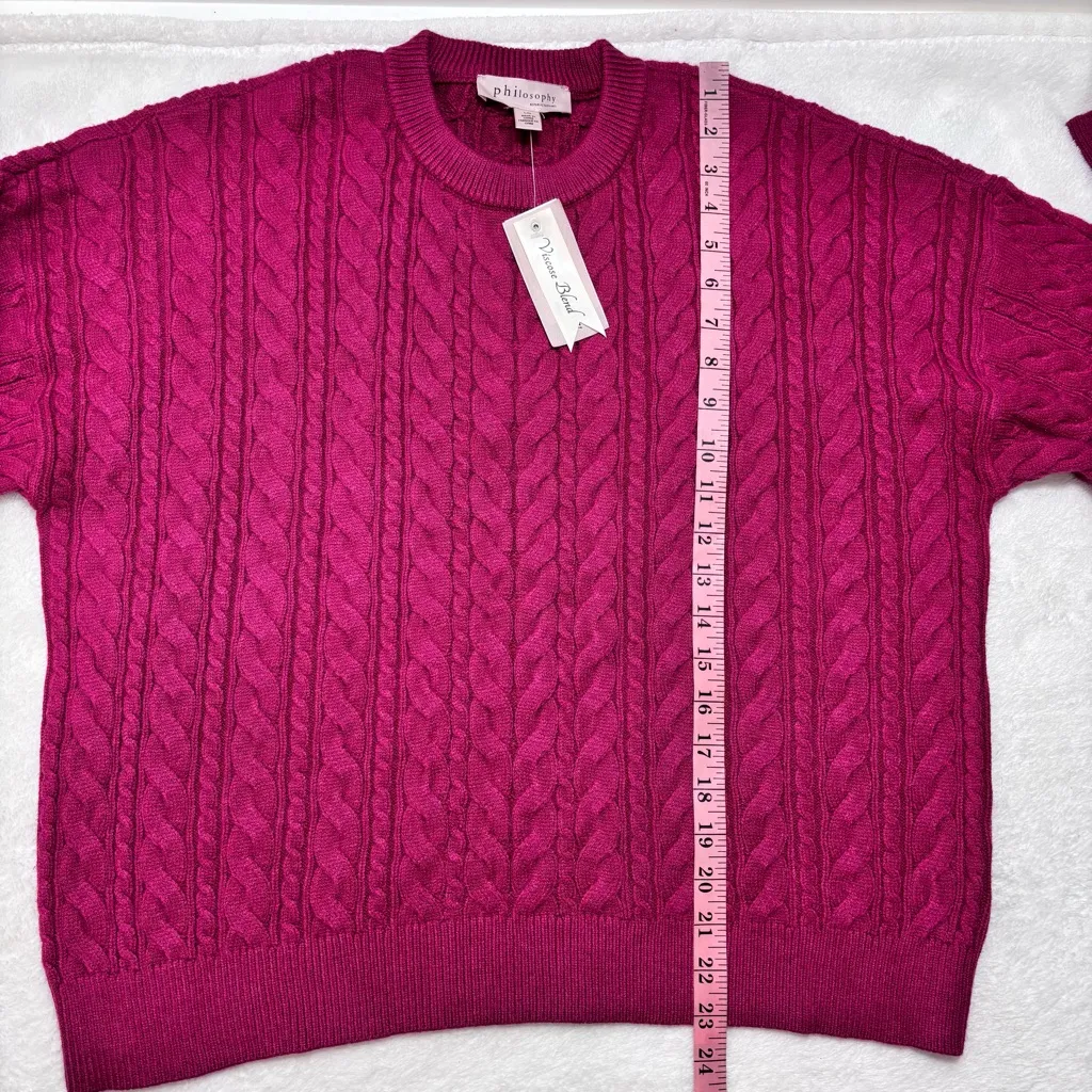 Philosophy Pink Cable Knit Crew‎ Neck Sweater Size L - Image 7