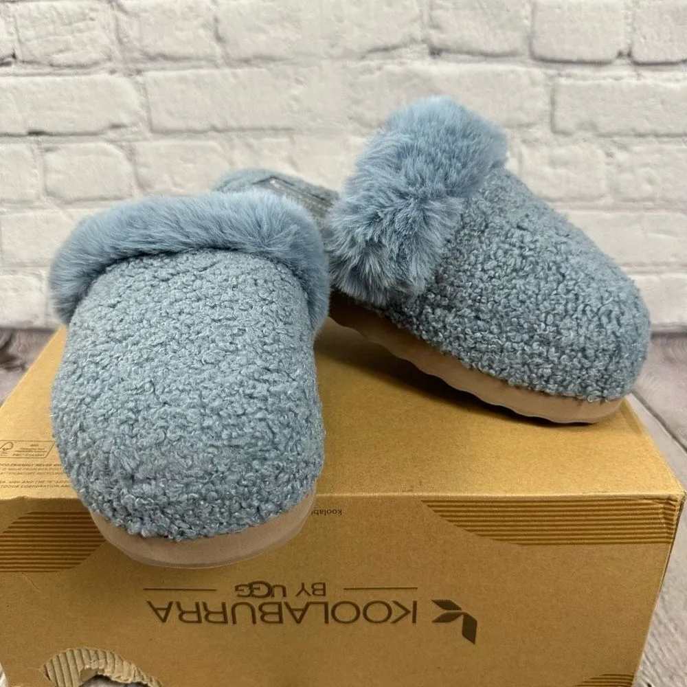 Koolaburra by UGG Women’s Peachee Closed Toe Faux Fur Slide Slipper Flat Blue 5 - Image 2