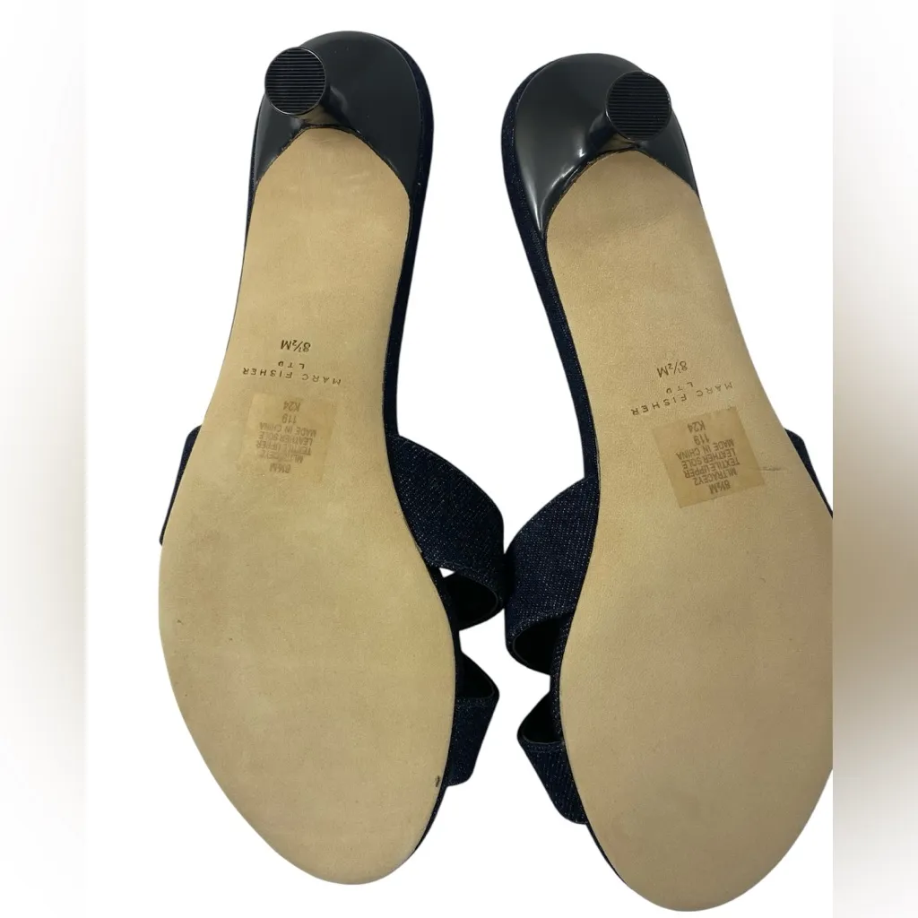 Marc Fisher Women’s 8.5 NWOT Denim Slide Kitten Heel Crisscross Strap Sandals - Image 4
