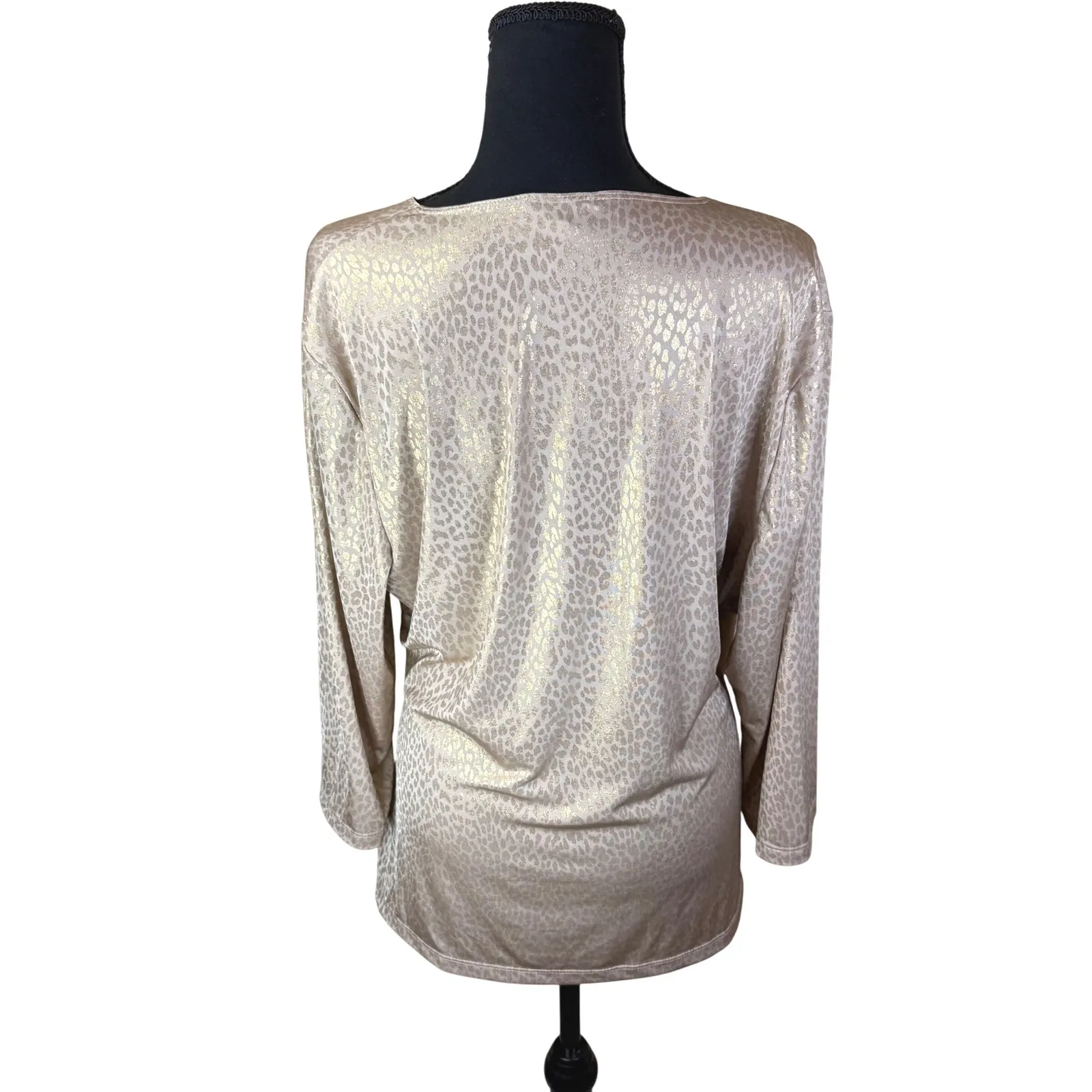 Travelers Collection by Chico's Animal Print Faux Wrap Top‎ Champagne Gold SZ 16 - Image 5
