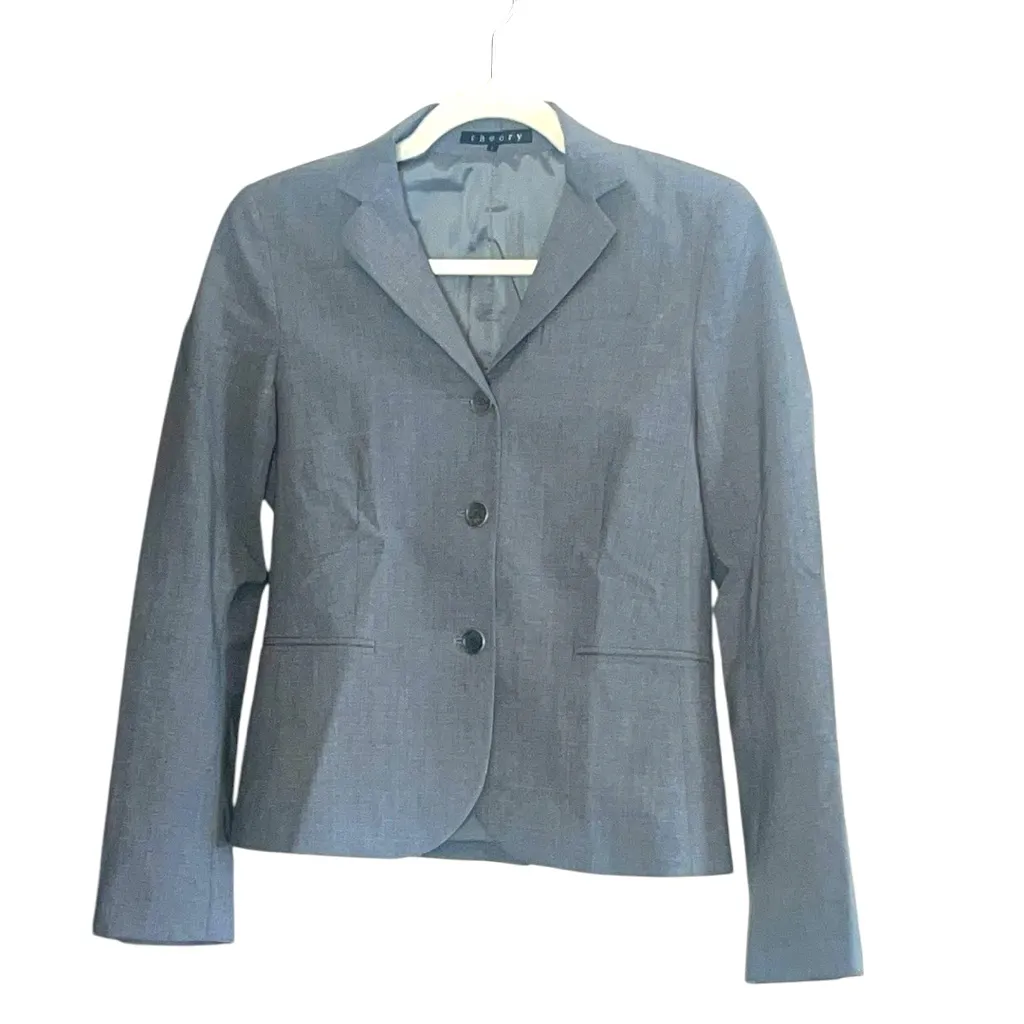 Theory Wool‎ Blend Blazer Jacket Gray Size 4 - Image 2