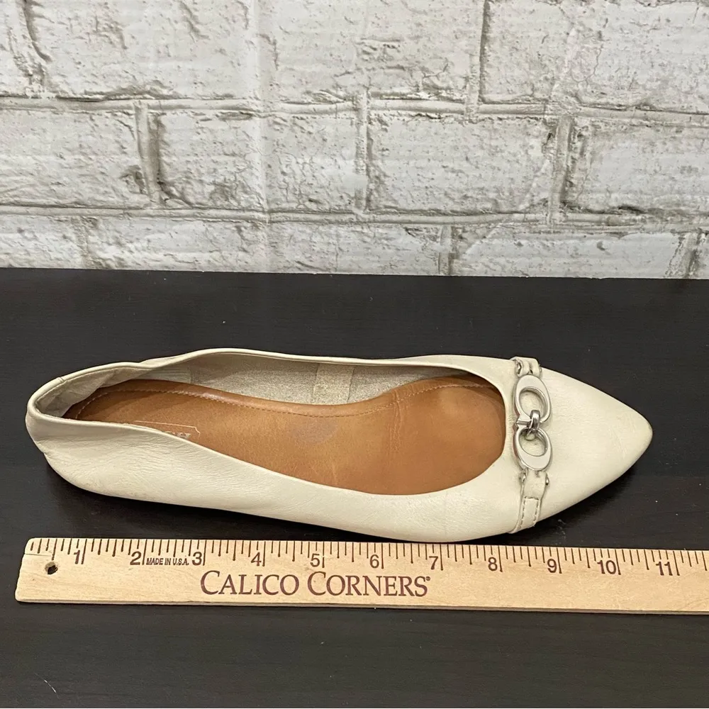 COACH “Ondrea” Off White Ecru Leather CC Logo Pointy Toe Ballet Flats Size 9B - Image 7