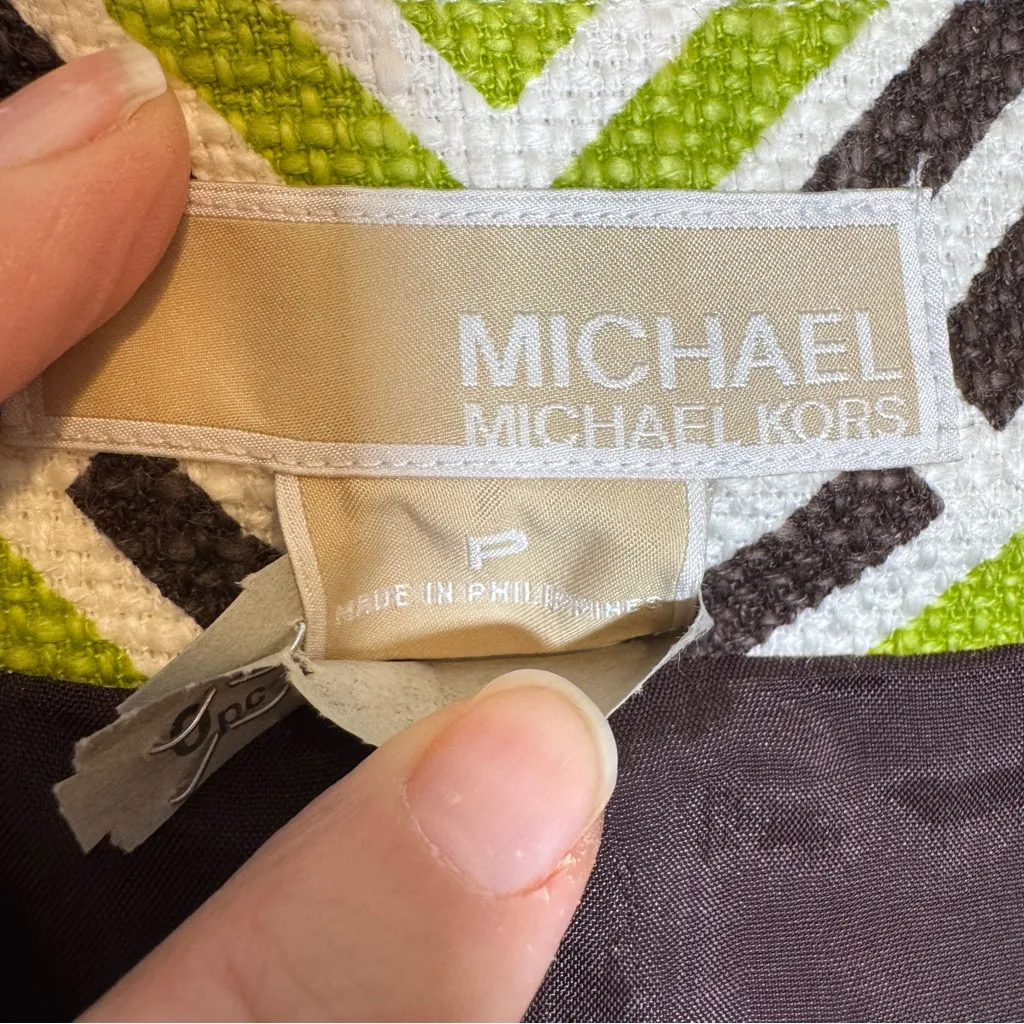 Michael Kors Black Green Cropped Short Sleeve Jacket Womens S Retro Fall Buttons - Image 8