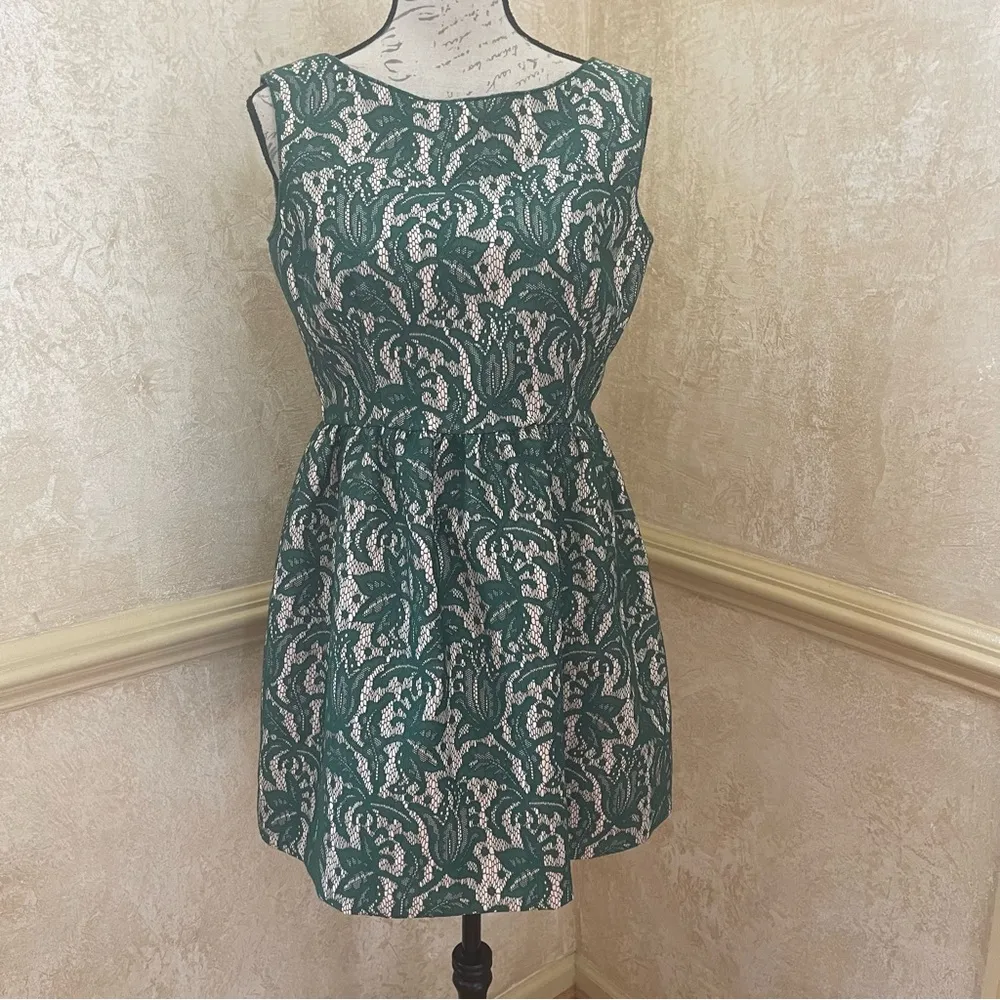 Zara Green Lace Overlay Low Back Tulip Mini Dress Party Wedding Size M - Image 3