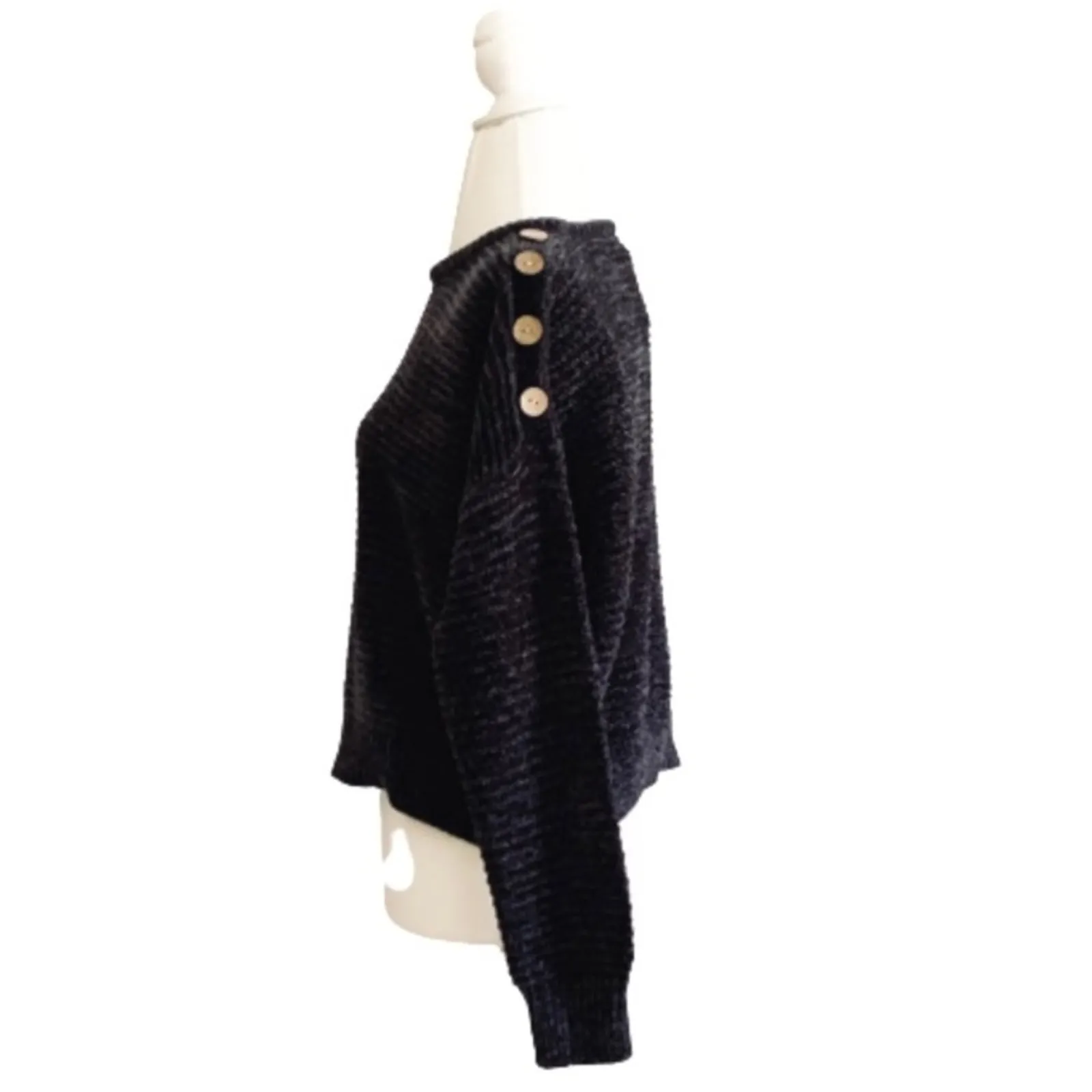 Poof Apparel Sweater Cropped Charcoal Gray Chenille Drop Shoulder Top Large NEW - Image 5