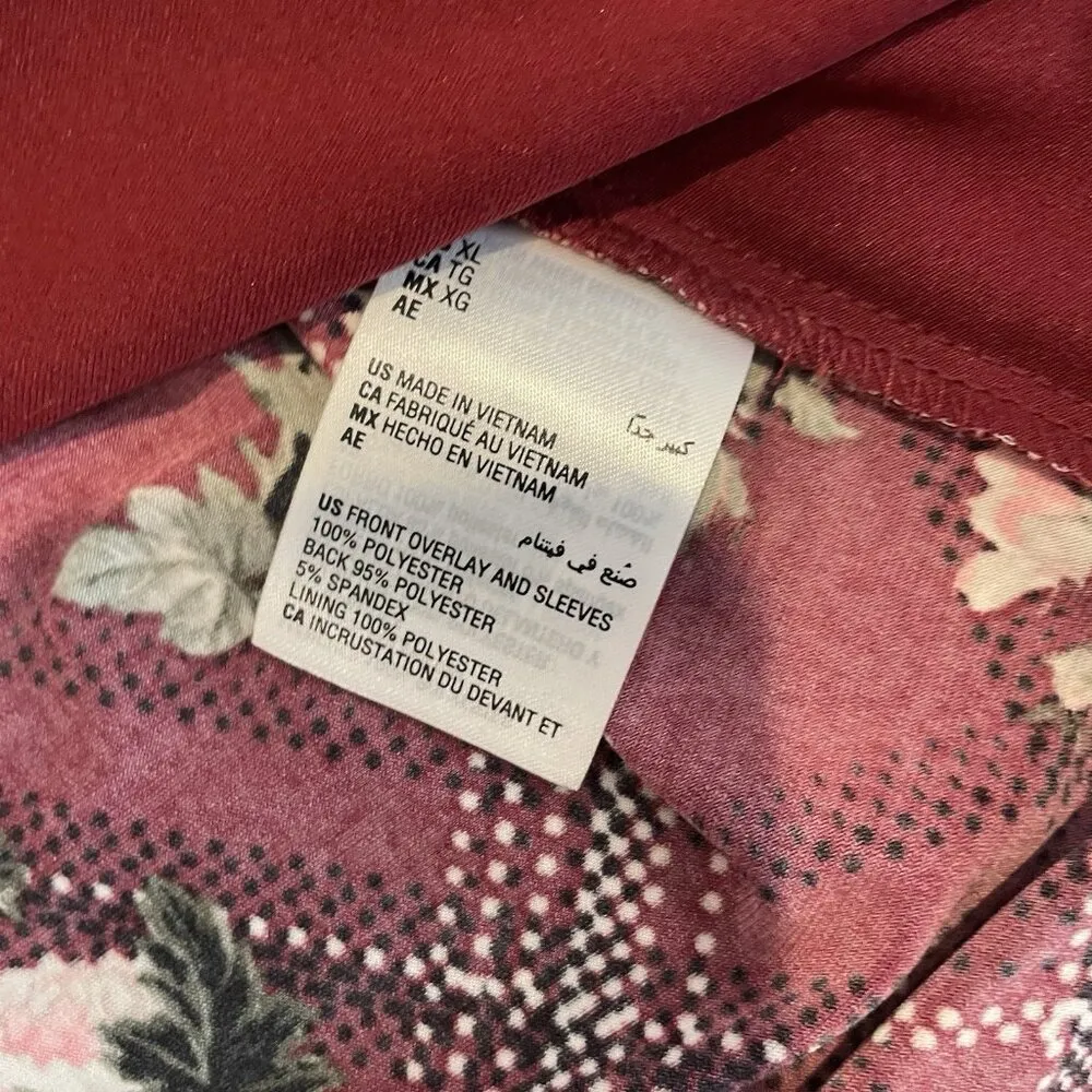 Charter Club Blouse Womens XL Red Split Neck Floral Pattern Long Sleeve Top - Image 5