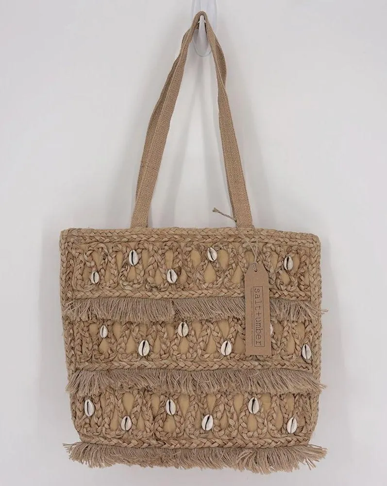 Salt + Umber Boho Isla Jute Seashell Beach Tote Bag New with tags! Tan - Image 5