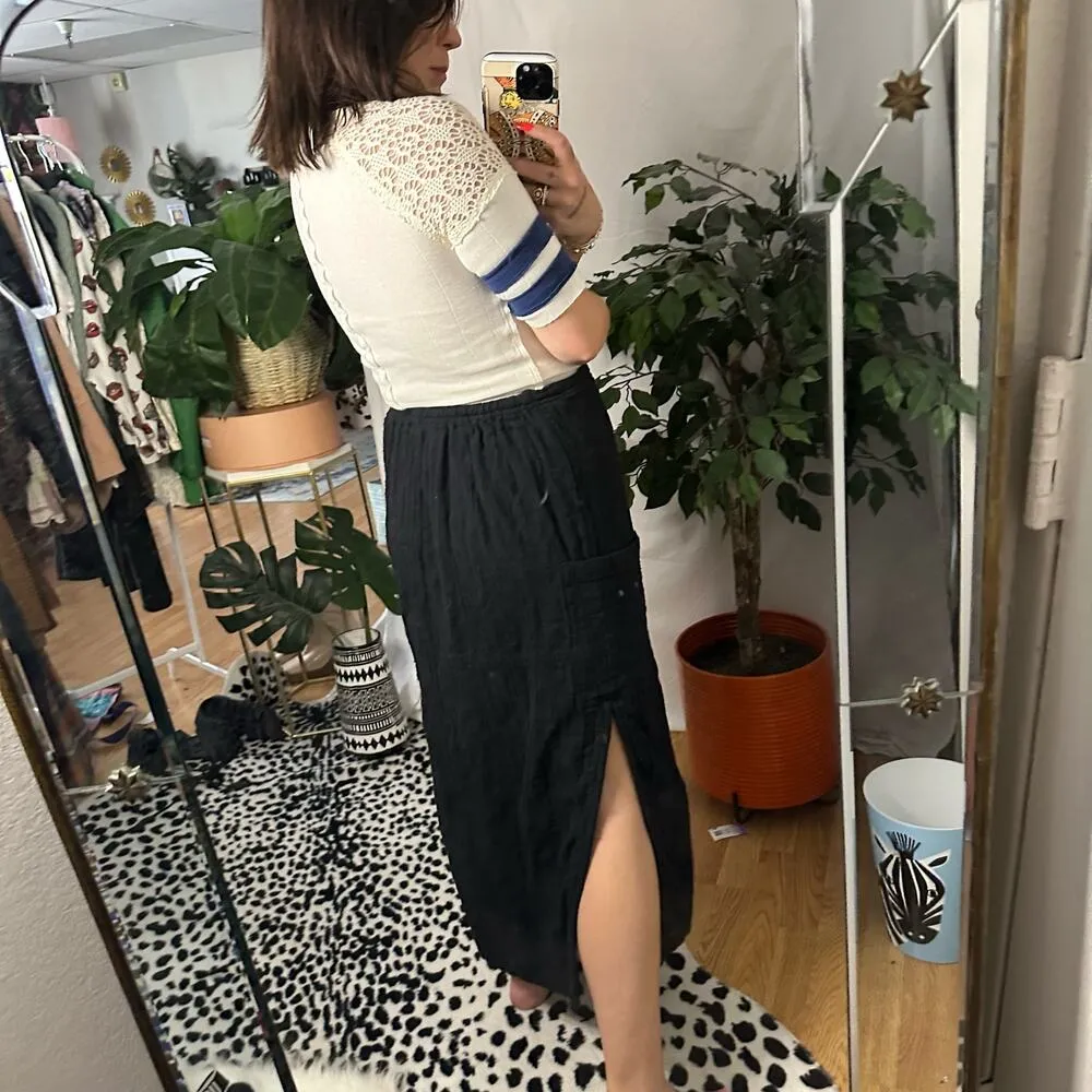 Free People Drawstring Waist Midi Skirt Black Size Medium - Image 2