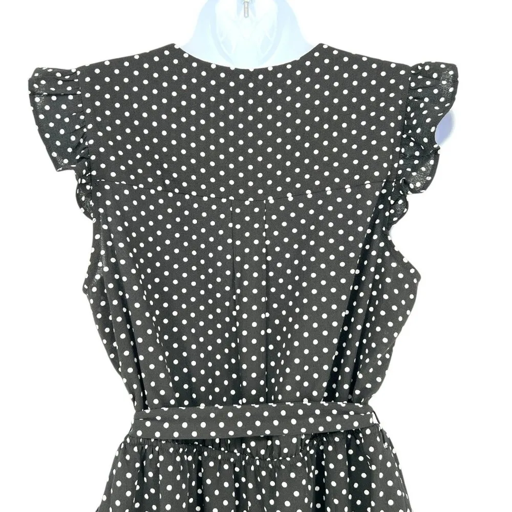 Monteau Polka Dot Sleeveless A-Line Ruffle Trim Dress Black White Size Small - Image 4