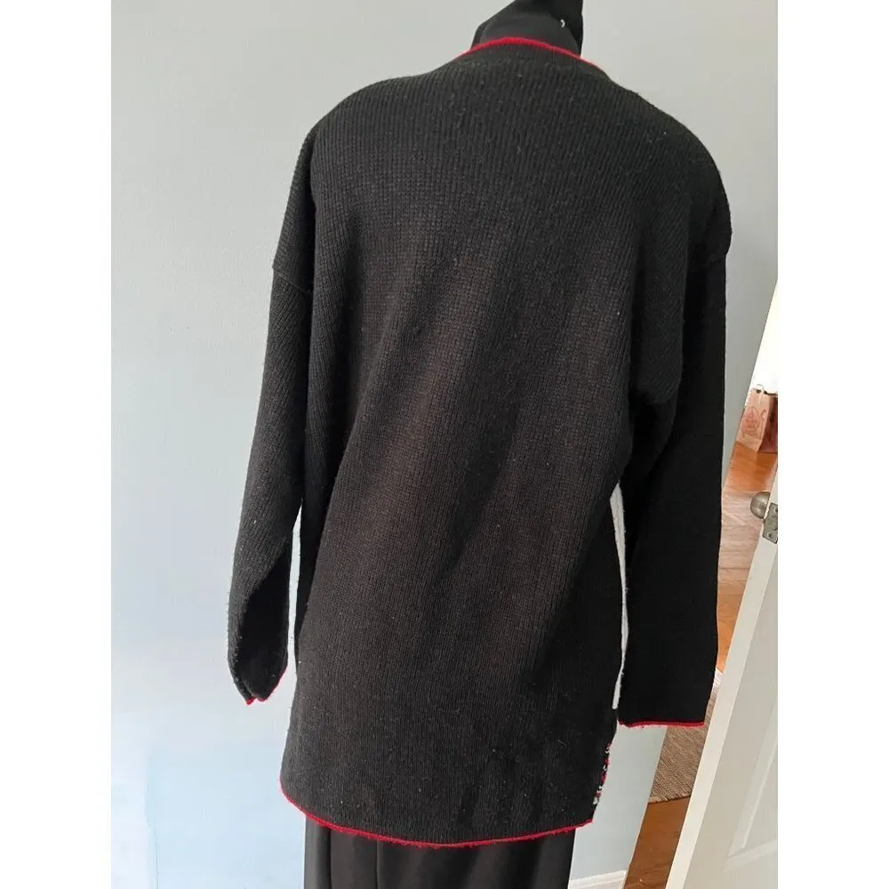 Vintage 80s Nitty AKM navy blue ice skating Christmas teddy bear sweater Med - Image 8