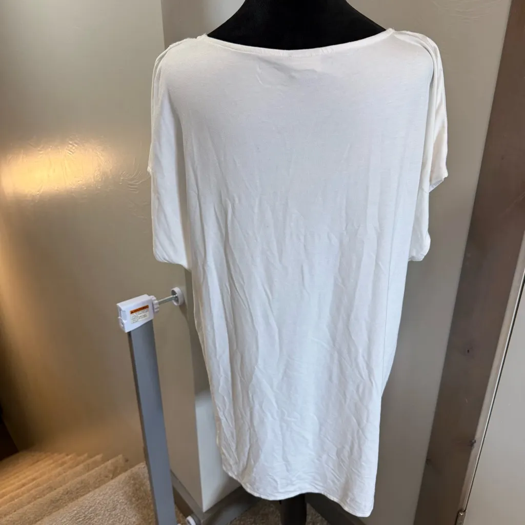 Chicos White Embroidered Geometric Irish Lined Cap Sleeve Blouse Scoop Neck XL - Image 6