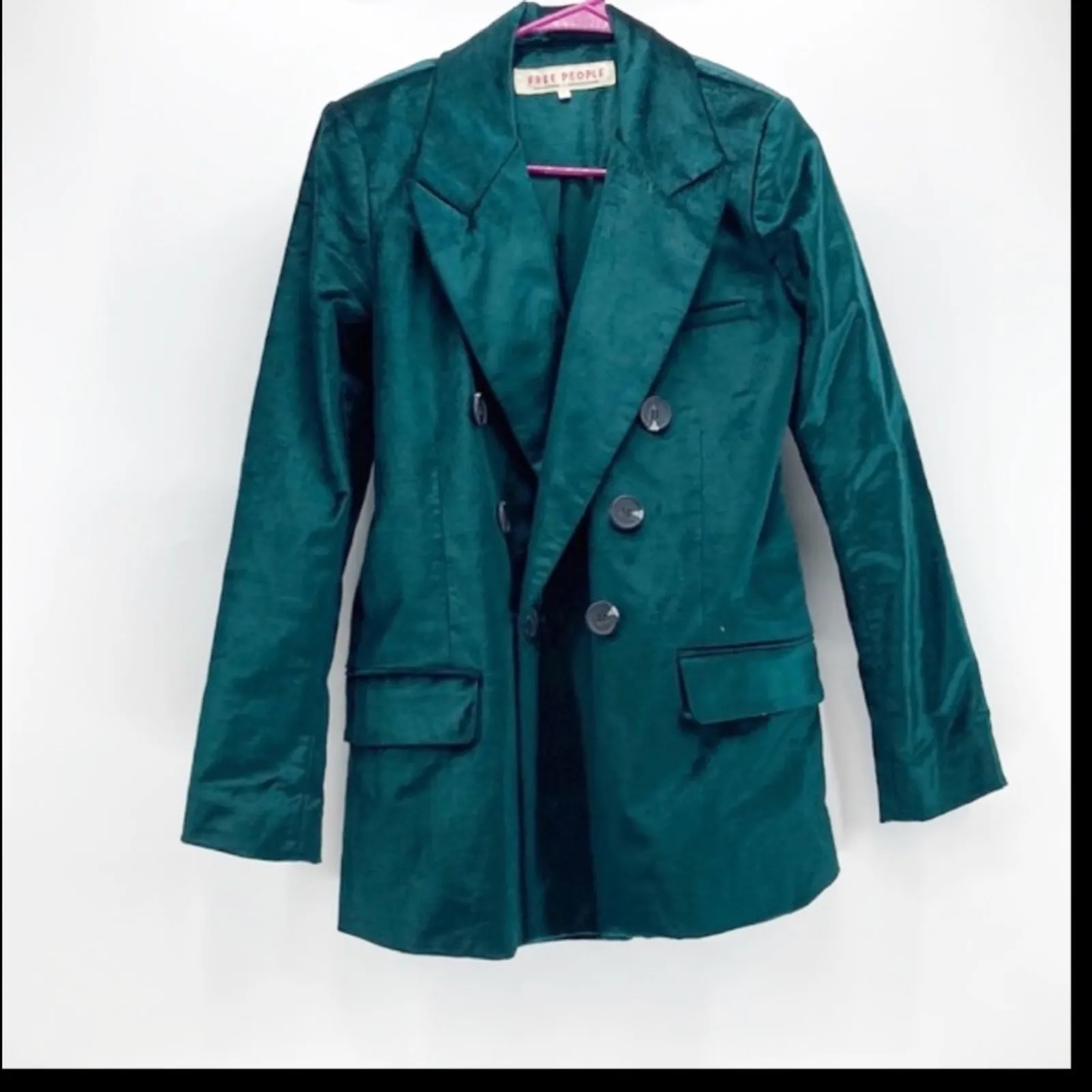 Free People Ashby velvet jade green double breasted blazer size s date concert - Image 2