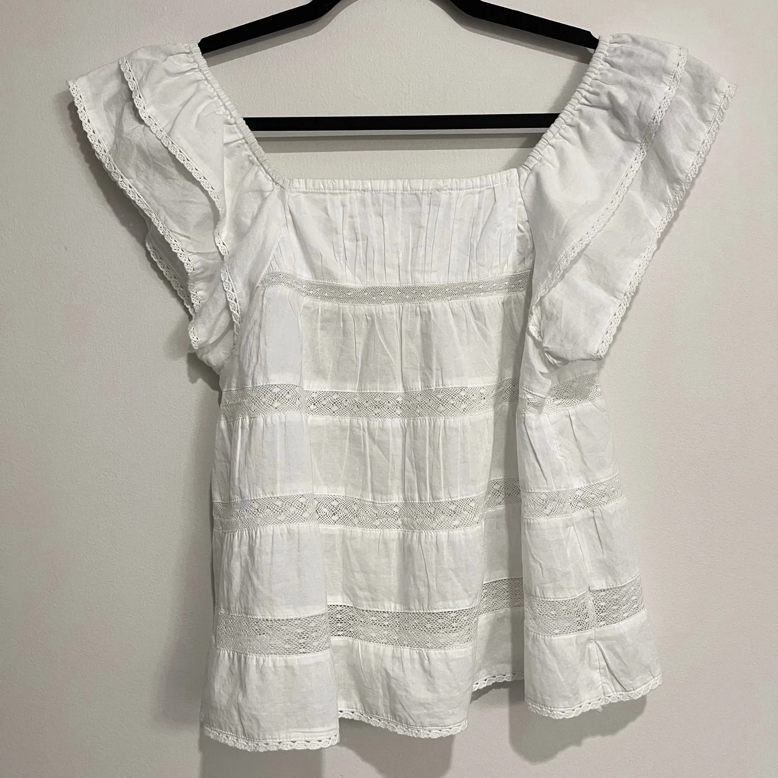Abercrombie & Fitch Shirt White Ruffle Lace Babydoll Top Small Coquette Cottage - Image 2