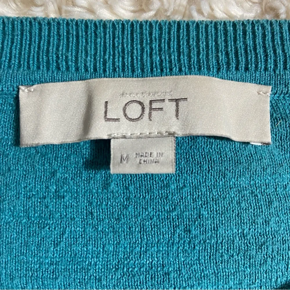 LOFT Teal Green Cotton Button Up Fitted Textured Cardigan M Medium - Image 4