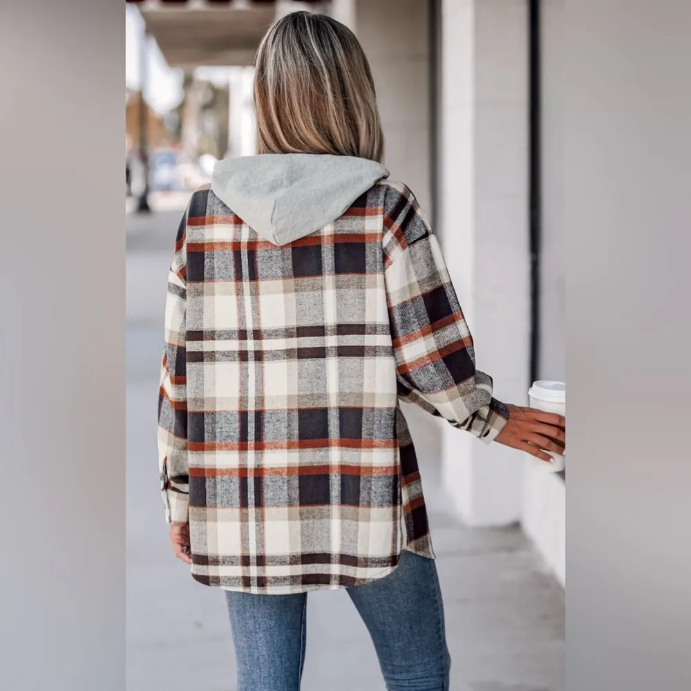 NWOT Plaid Drawstring Hooded Shacket - Image 2