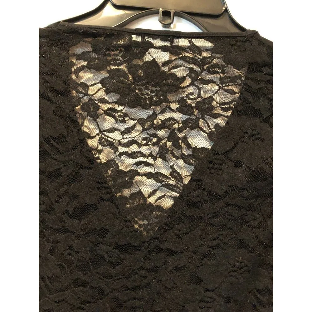 Cache Black Lace Back Stretch Ruched front sleeve ends Sz S/M Sexy to Business - Image 5