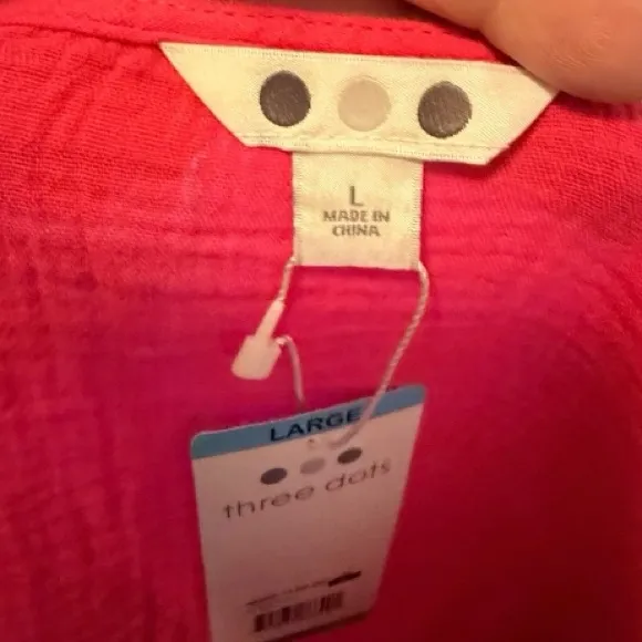 Three Dots Fuschia Cotton Gauze Top nwt - Image 5