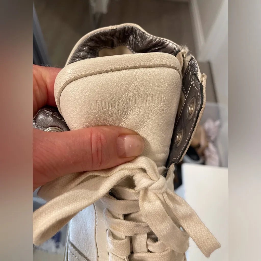 Zadig & Voltaire Women's White High-Top with Zipper Leather Sneakers Size 8 (39) - Image 6