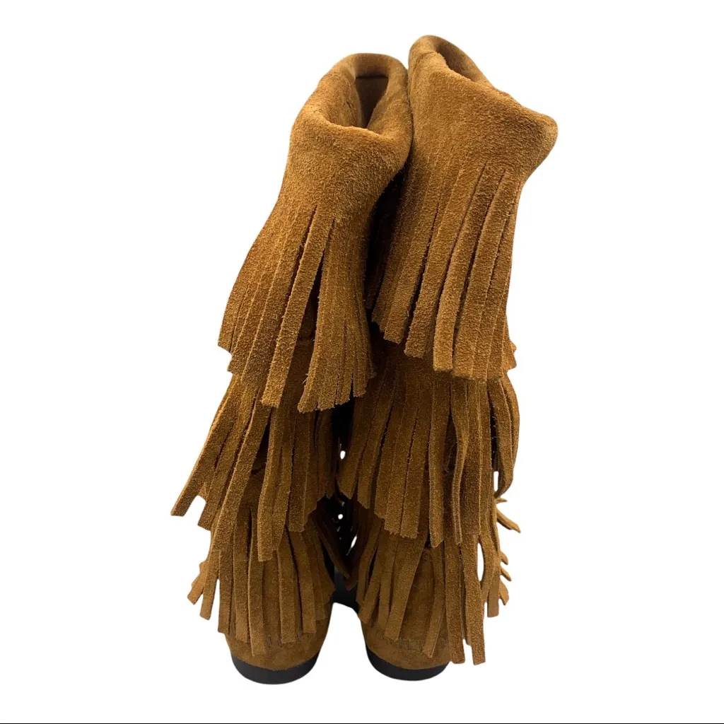 nwot Minnetonka suede moccasin layered fringe calf high boots Size 6 - Image 8
