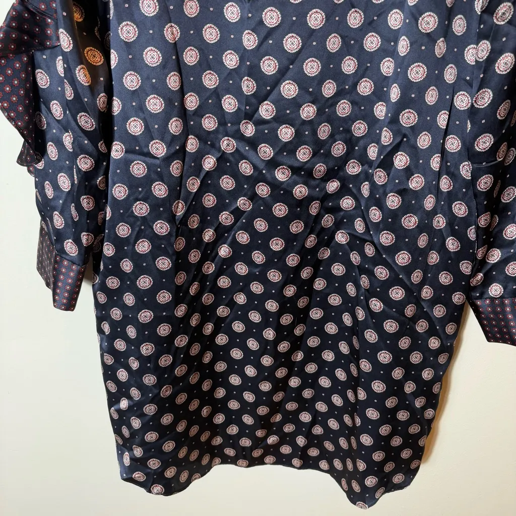 Banana Republic SILK‎ Foulard Ruffle Blue Dress Long Sleeve Gold Stud Buttons 4 - Image 5