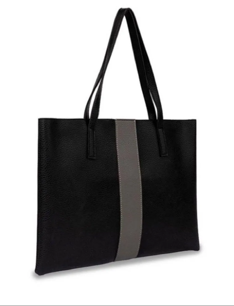 Vince Camuto Luck Tote Black Grey Stripe - Image 4