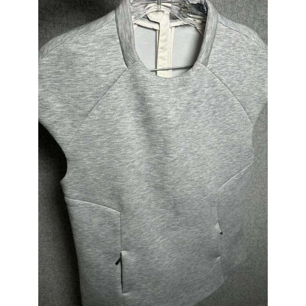 Zara Medium Womens Top Sweatshirt Heather Gray Cap Sleeve Zip Pockets Zip Back - Image 3
