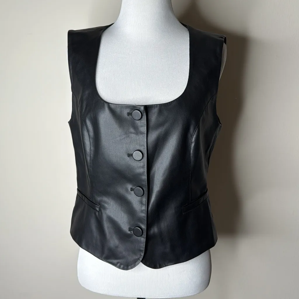 Zara Black Faux Leather Button Up Vest - Image 2
