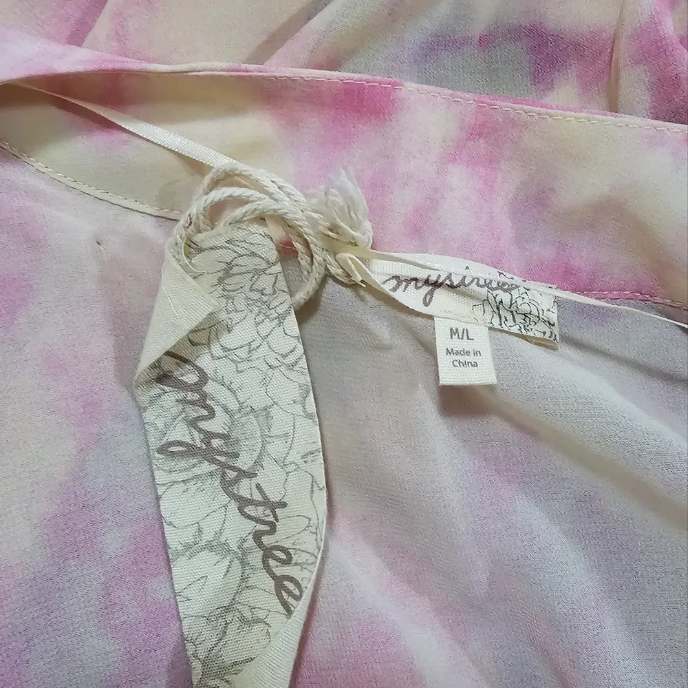 Mystree Pink & Yellow Tie Dye Ruffle Hem Belted Kimono Size M/L - Image 8