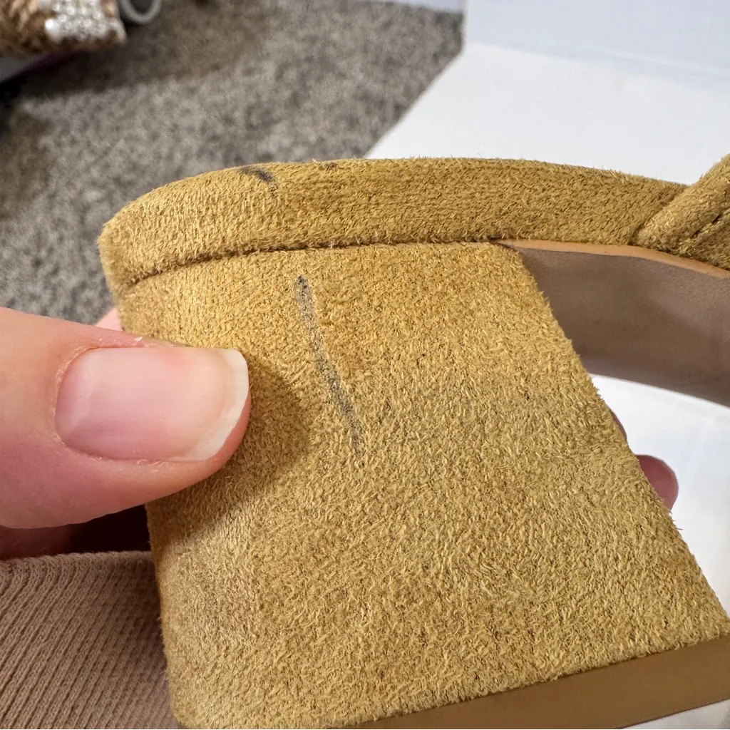 Cabi Yellow Suede Leather Mule Slip On Heels Womens 9 Fall Peep Toe Preppy - Image 3