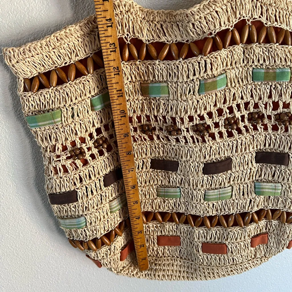 Vintage Capelli Straw Tote Bag Fish Beachy Coastal Ocean Vacation Boho Knit Tan - Image 9