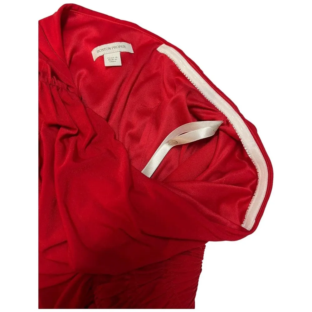 Boston Proper One Shoulder Long Sleeve Ruched Bodycon Christmas Dress Red 0 - Image 10