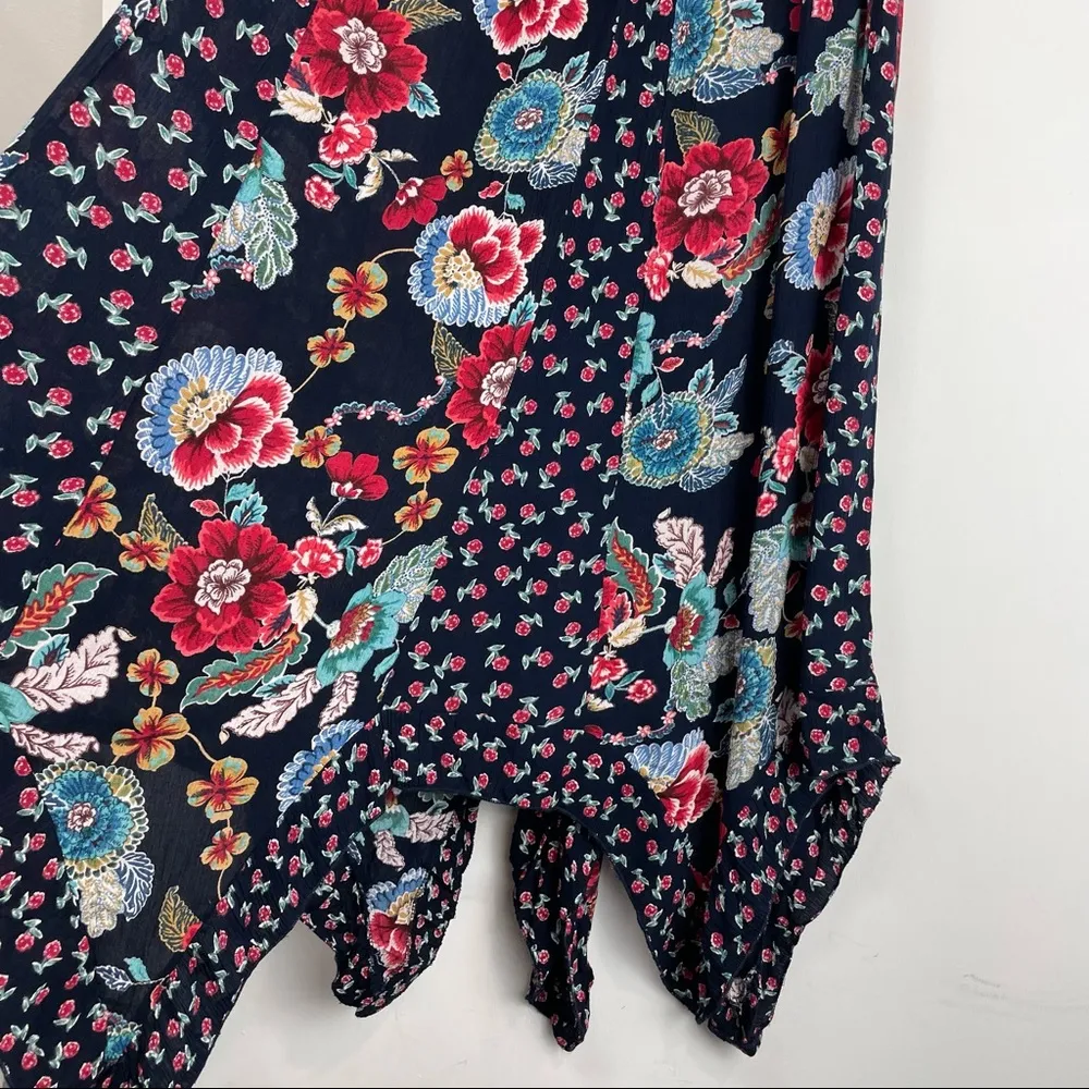 Bila Dress Sleeveless Handkerchief Hem Navy Floral Print Boho Cottagecore Blue - Image 10