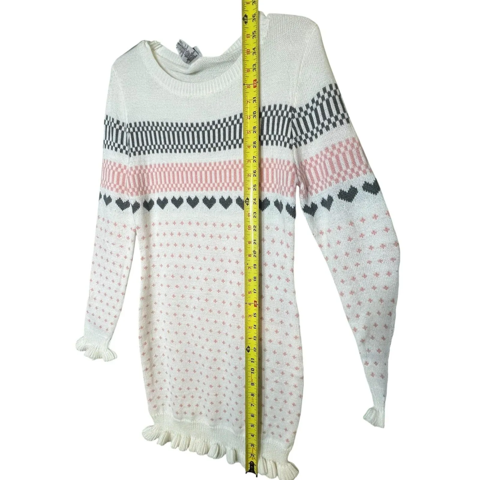 Heart & Heels 2Pc Sweater Dress Women's Large White Heart Fair Isle Knit Hat Set - Image 6