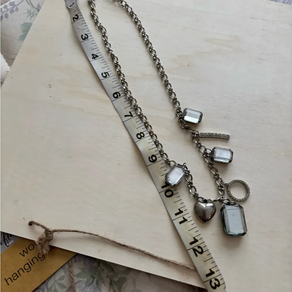 Baby Phat Silver Charm Necklace with Heart and Rectangles - Image 4