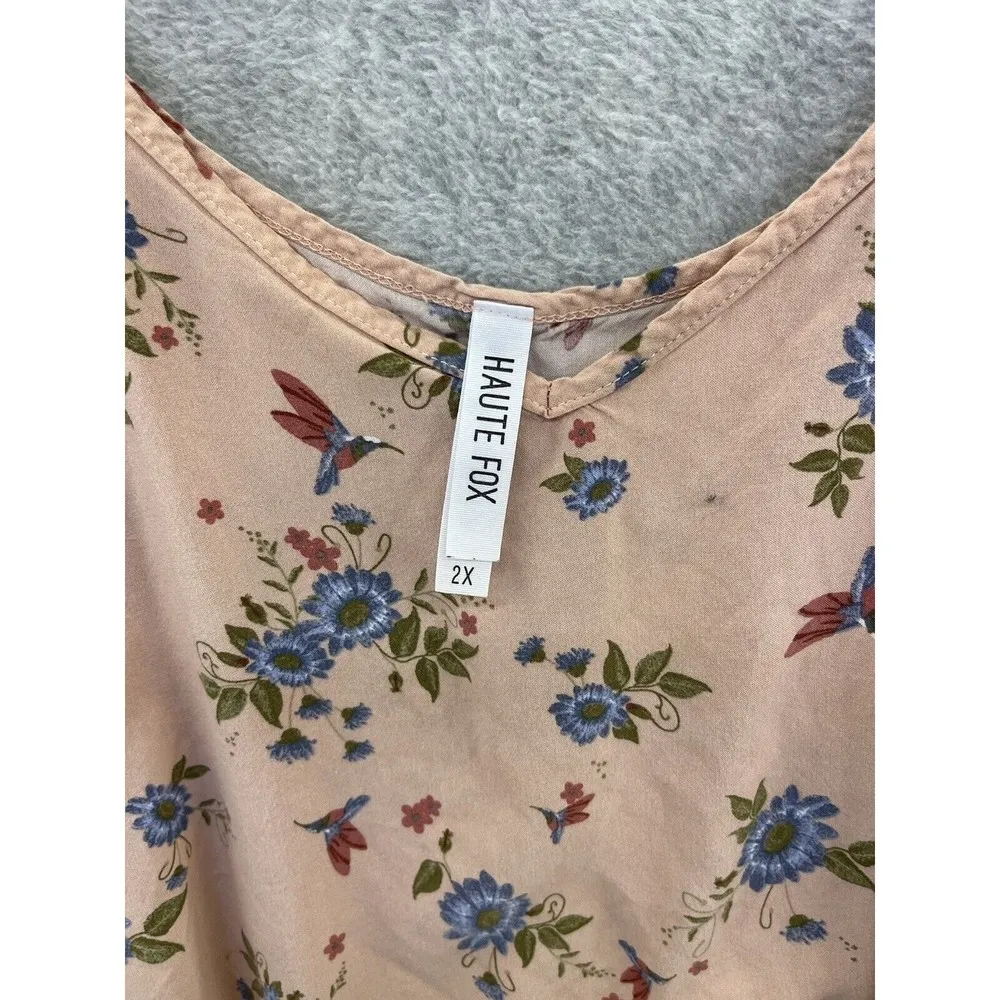 Haute Fox Women's Cold Shoulder Blouse Pink Floral Size 2X Short Sleeve V Neck - Image 6