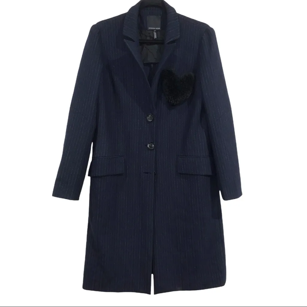 NEW Marissa Webb Jacob Pinstripe Heart Overcoat Blue - Image 8