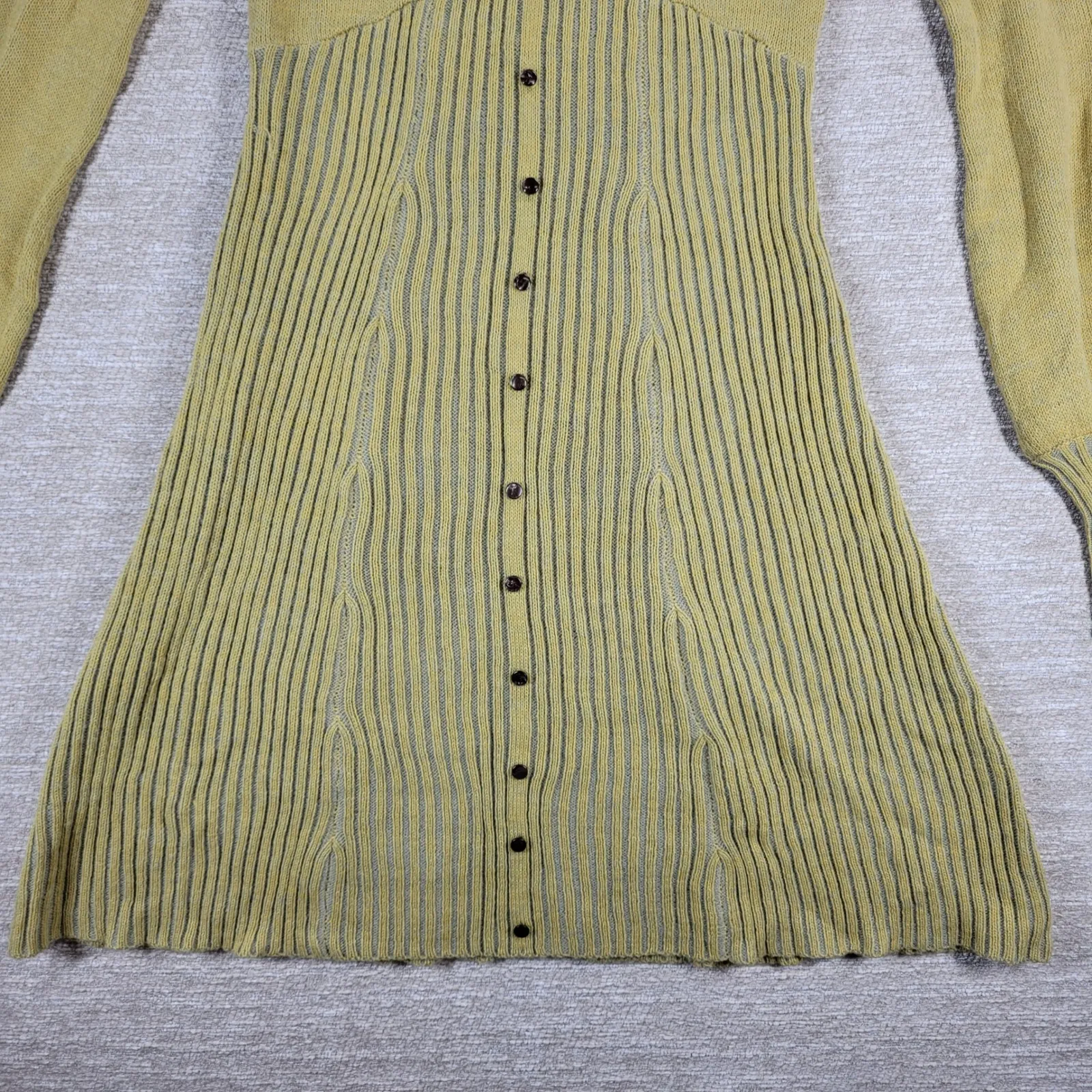 Tulle Anthropologie Sweater Dress Lg Yellow Green Cowl Neck Ribbed Button Front Size undefined - Image 8