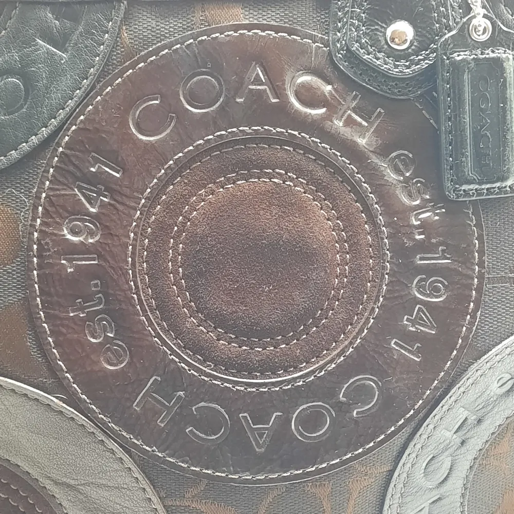 Coach Circle Patchwork Handbag Purse Black Brown Tote Shoulder Bag Retro Y2k - Image 8