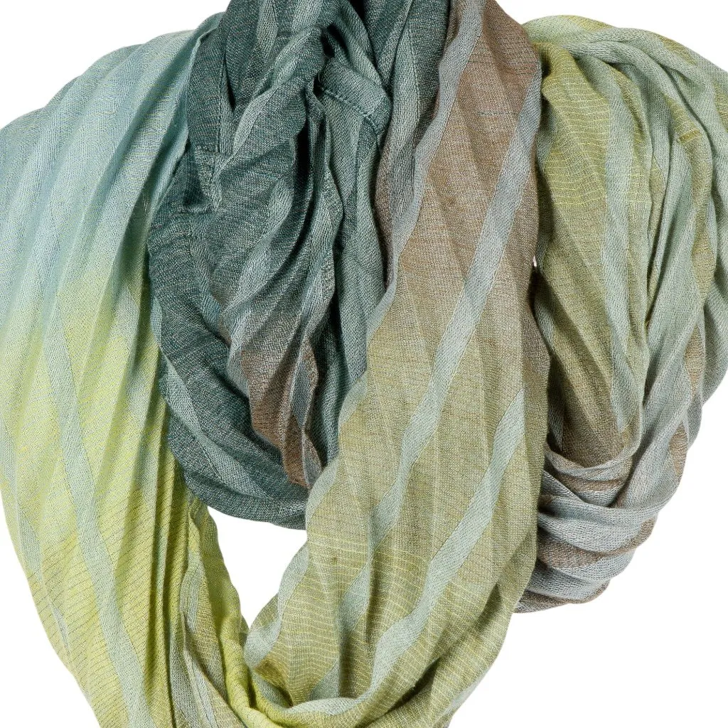 Infinity Scarf Aqua Lime Green Striped Wide Textured Folds Ombre Long Brown Blue - Image 2