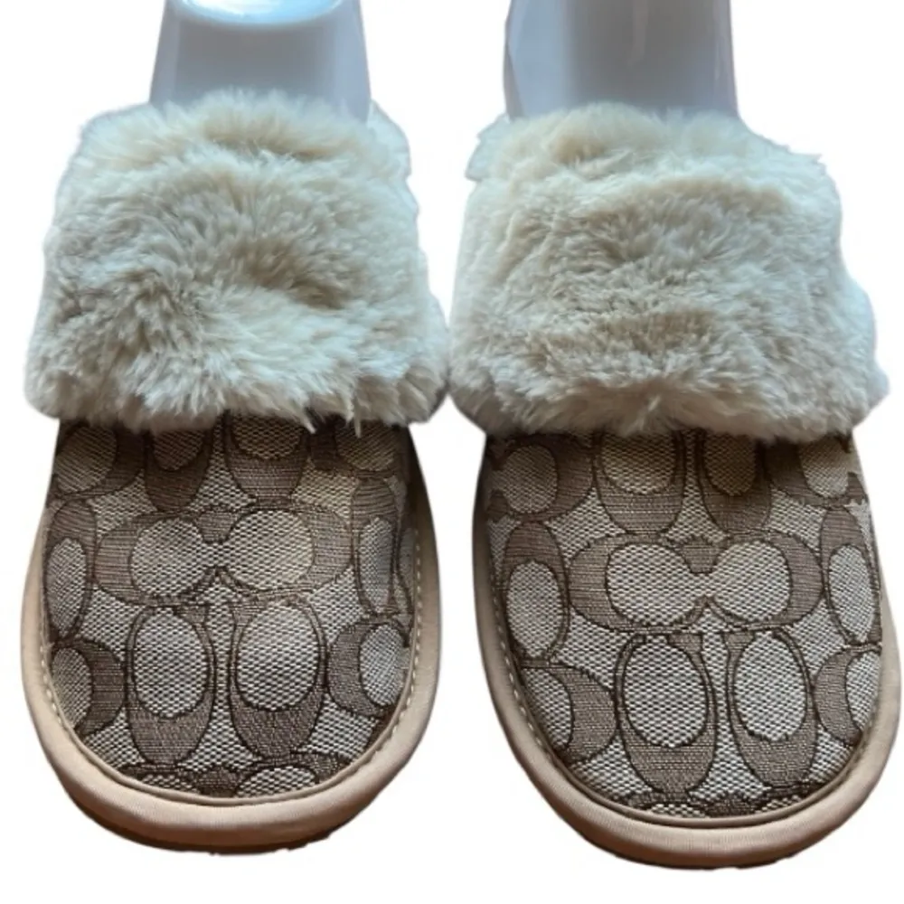 Coach Ziva Slippers Signature
Jacquard With Faux Fur In Khaki - Image 3